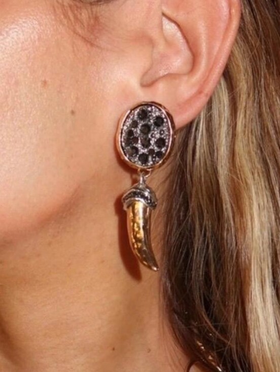 Anthropologie Jewelry - Black and Gold Druzy Disc with Horn Drop Earrings